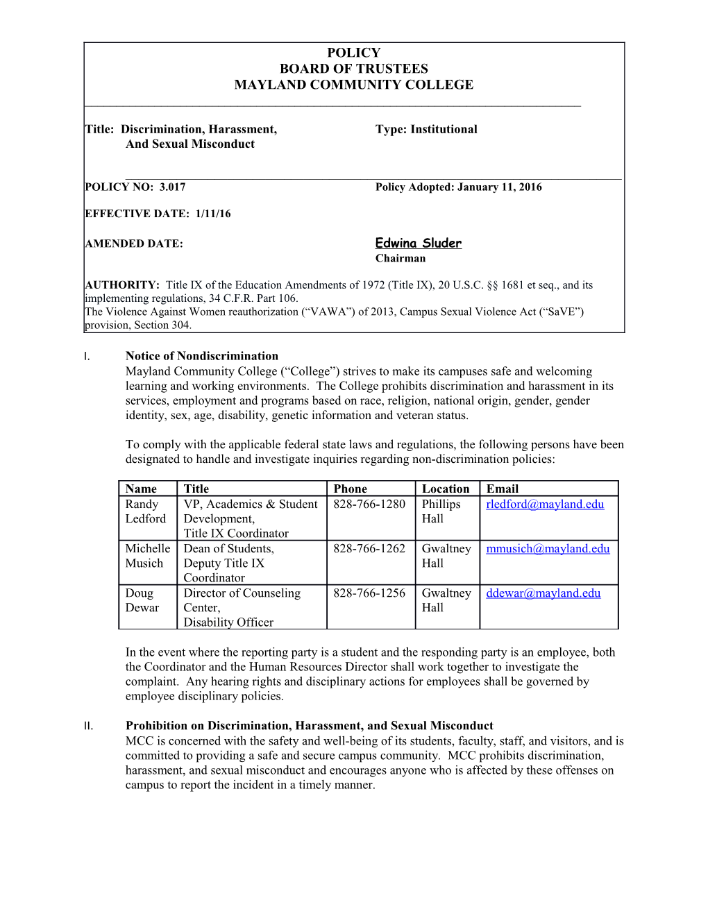 3.017 Discrimination, Harassment, and Sexual Misconduct