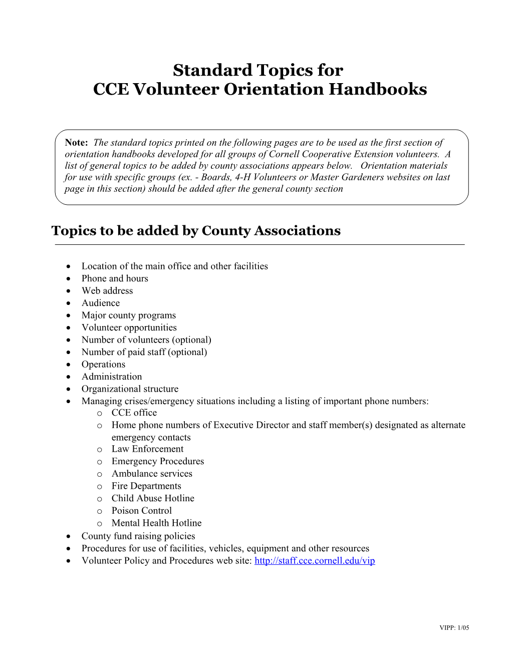 CCE Volunteer Orientation Handbooks