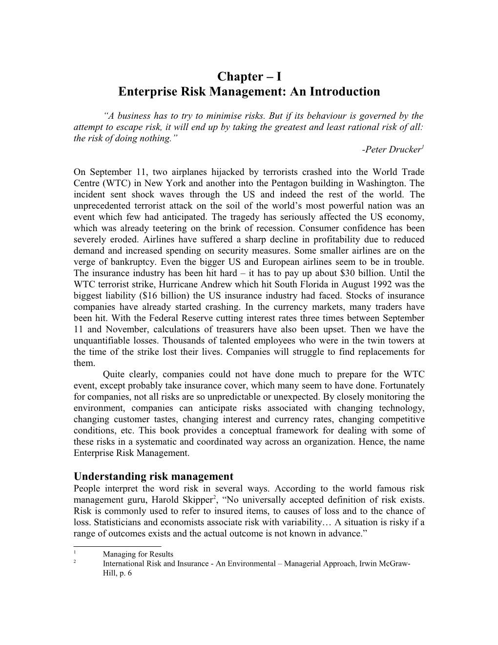 Enterprise Risk Management: an Introduction