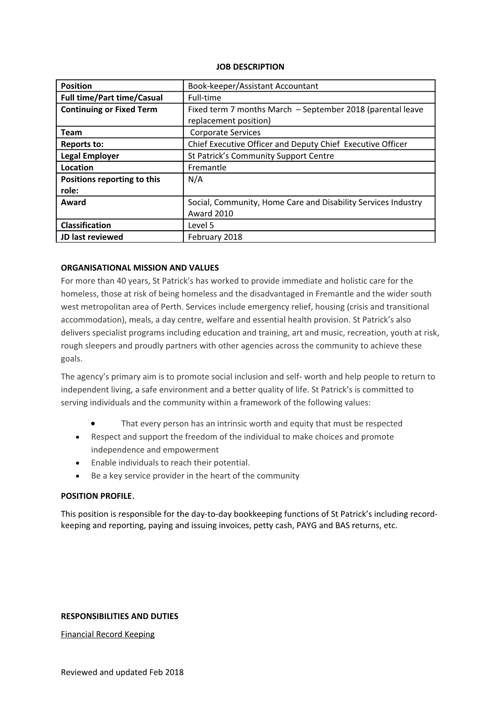 Organisational Mission and Values