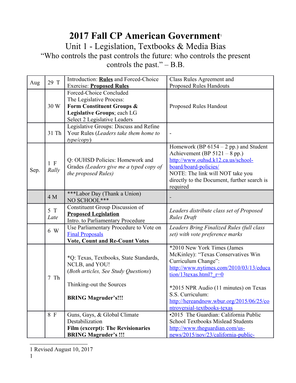 Unit 1 - Legislation, Textbooks & Media Bias