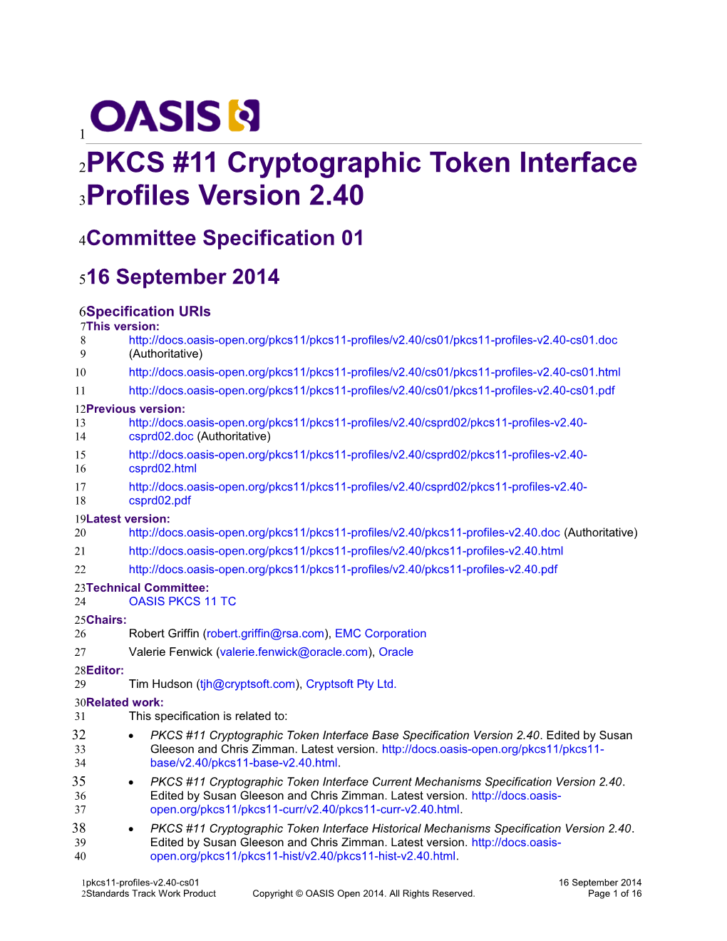 PKCS #11 Cryptographic Token Interface Profiles Version 2.40