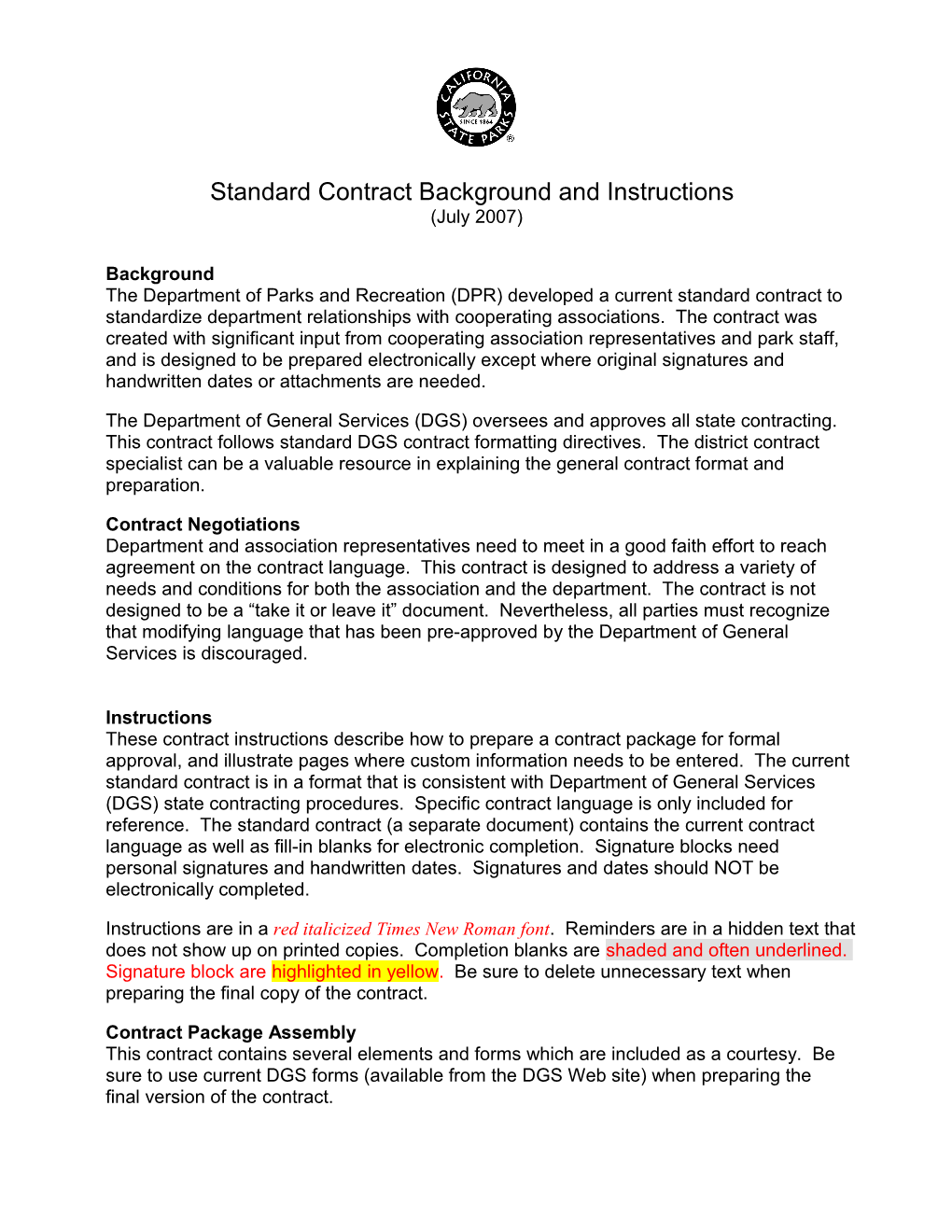 Standard Contractbackground and Instructions