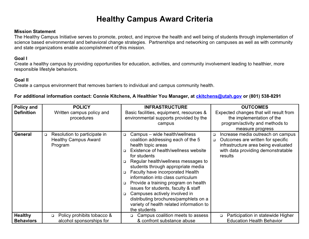 Healthy Campus Award Criteria