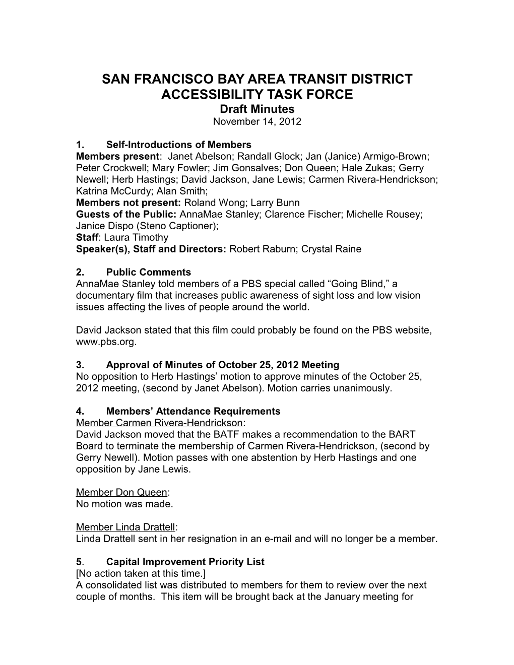 San Francisco Bay Area Transit District Accessibility Task Force