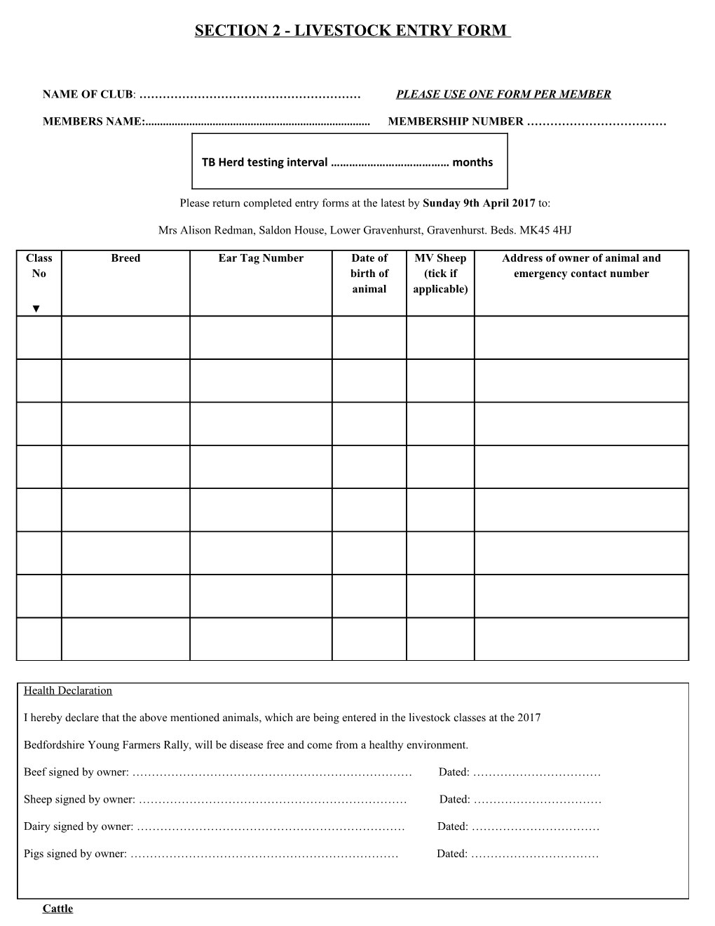 Section 3-Livestock Entry Form
