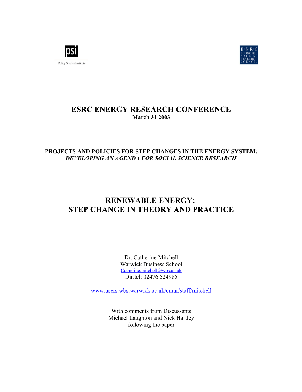 Esrc Energy Research Conference