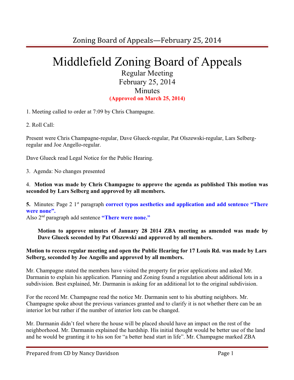 Middlefield Zoning Board of Appeal