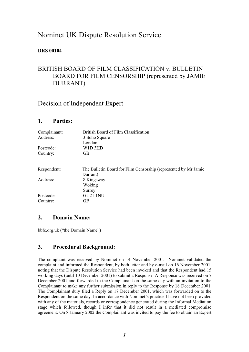 Nominet UK Dispute Resolution Service (DRS Ref No 104)