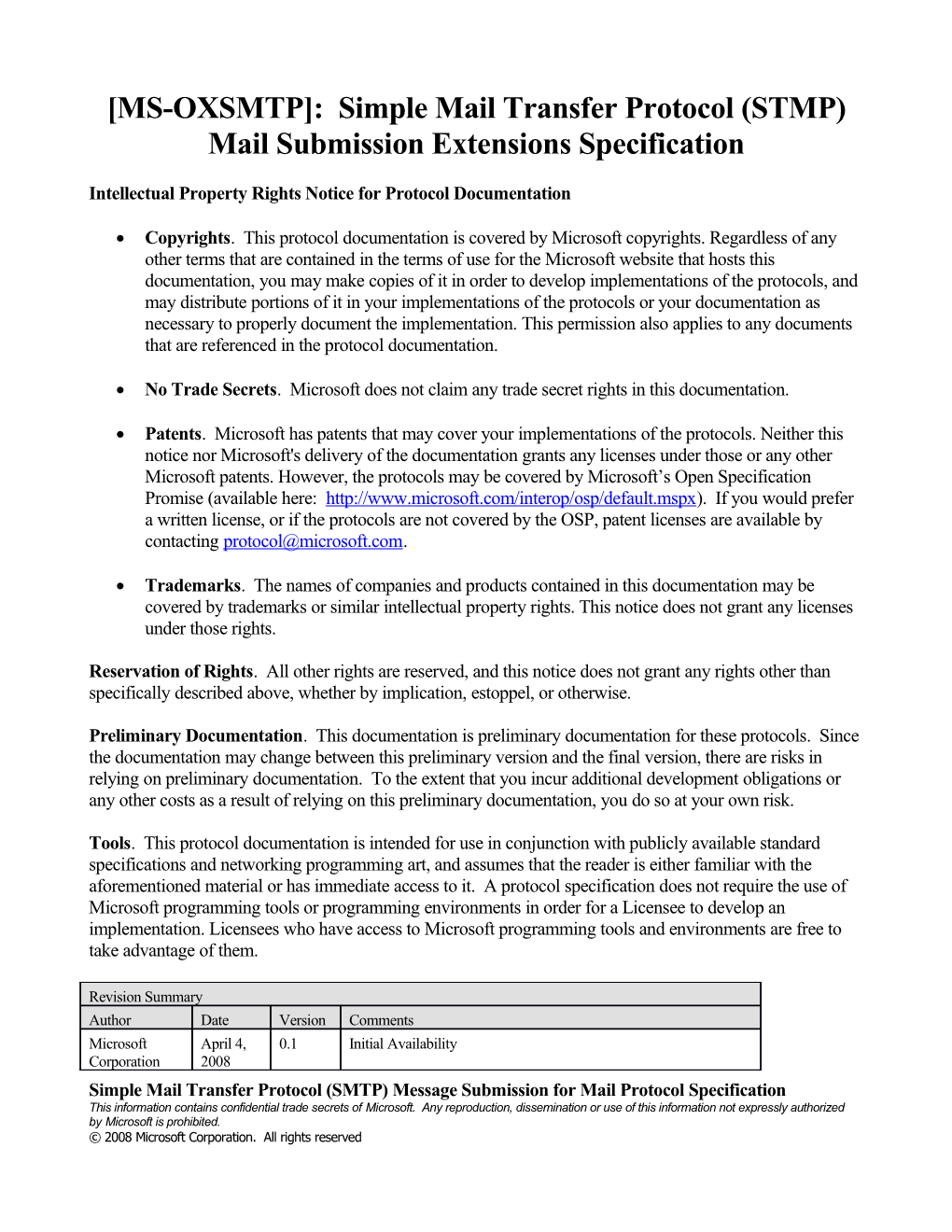 MS-OXSMTP : Simple Mail Transfer Protocol (STMP) Mail Submission Extensions Specification