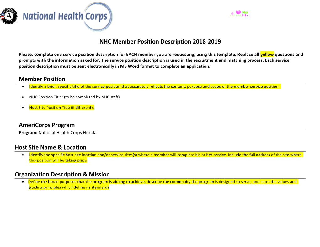 NHC Member Position Description 2018-2019