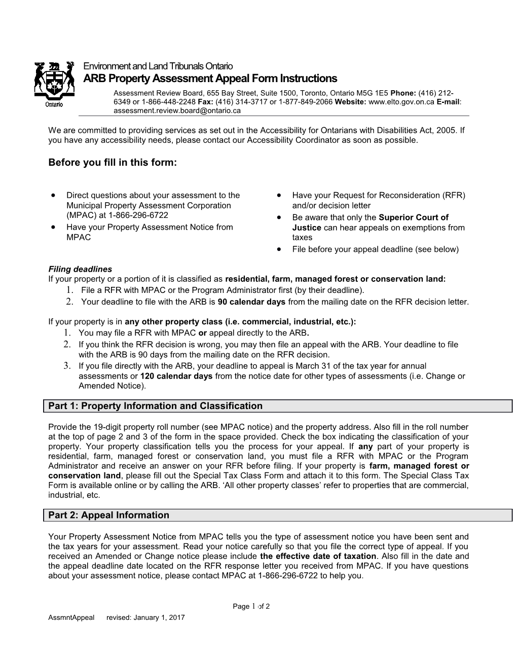 Instructions for Filing a Property Assessment Complaint