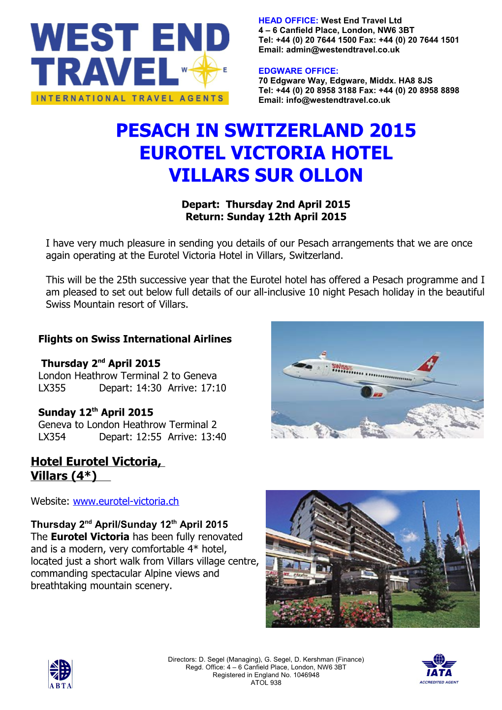 Pesach in Switzerland 2015