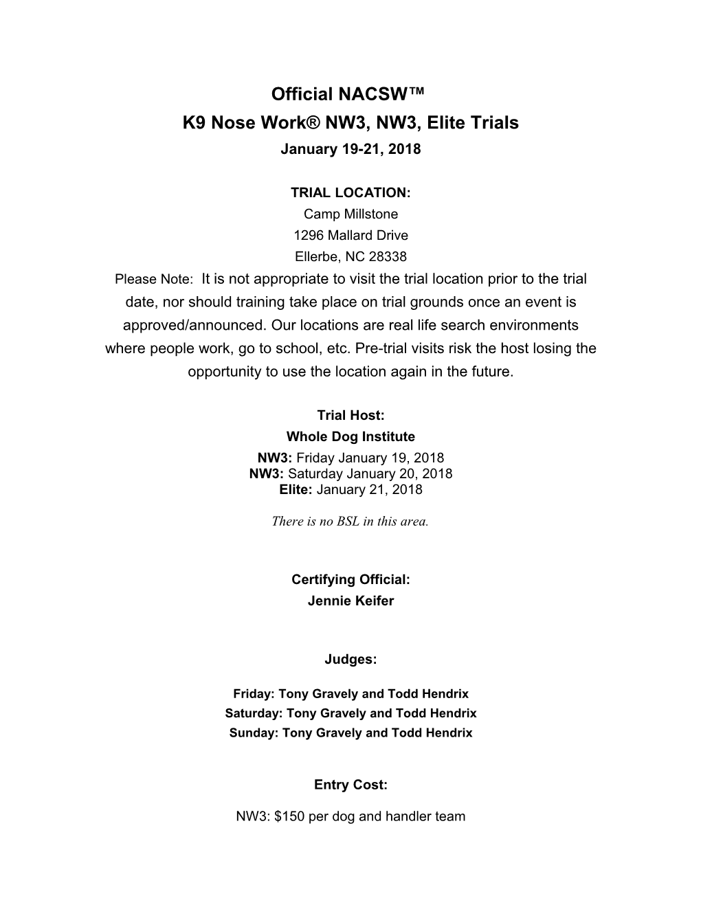 K9 Nose Work NW3, NW3, Elite Trials