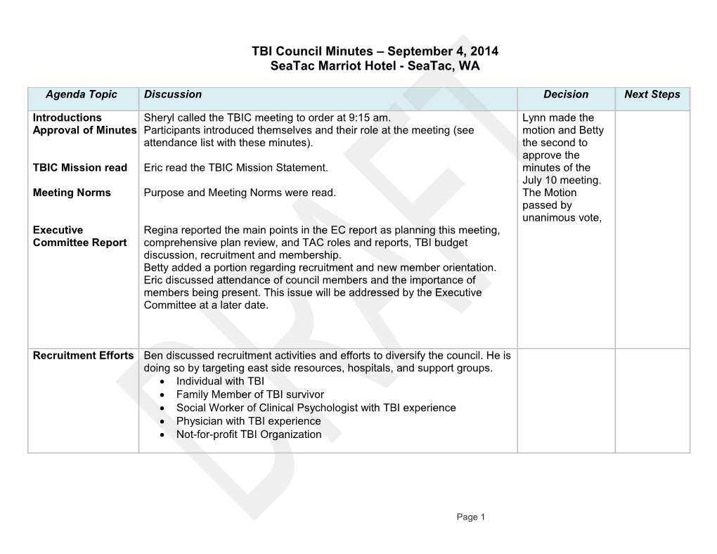 TBI Council Minutes September 4, 2014