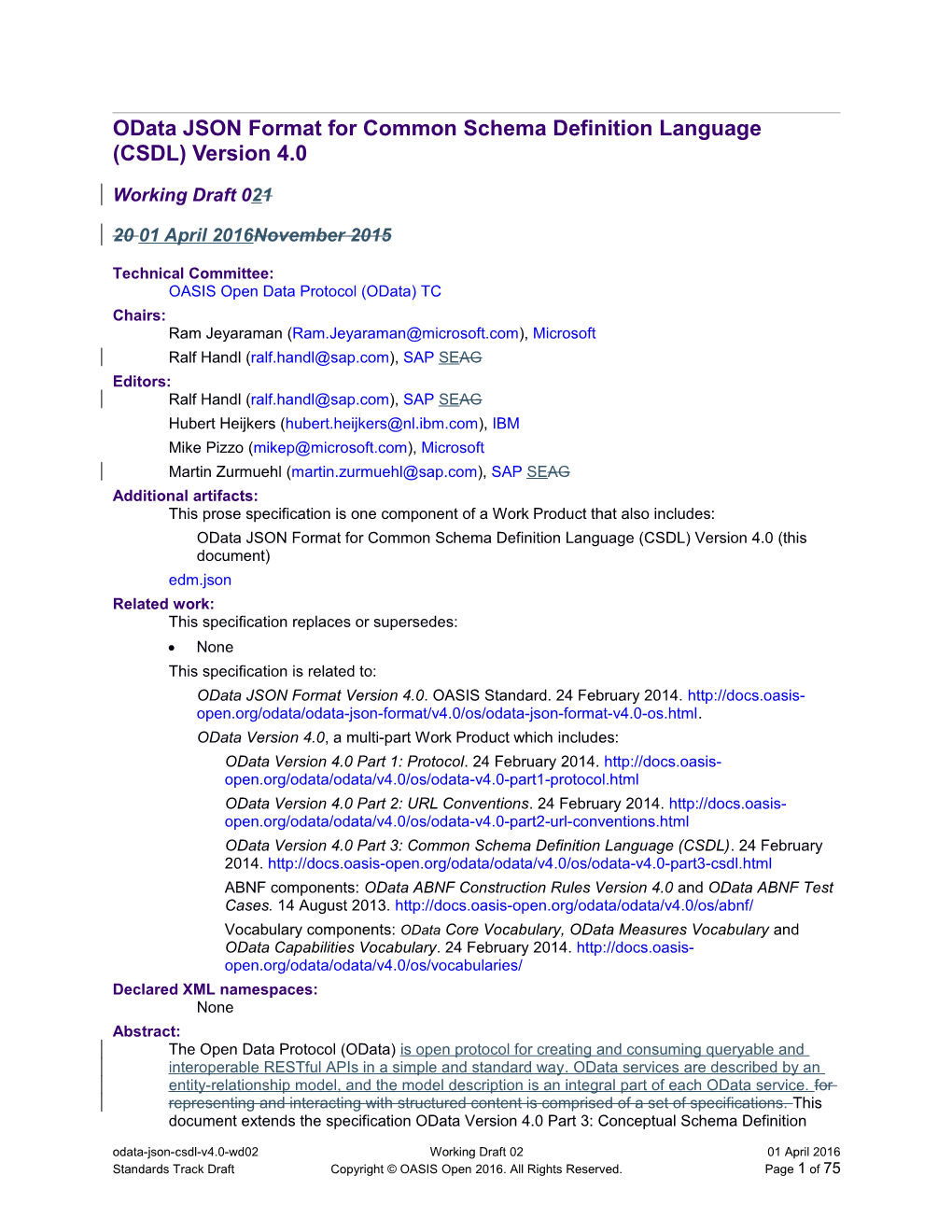 Odata JSON Format for Common Schema Definition Language (CSDL) Version 4.0