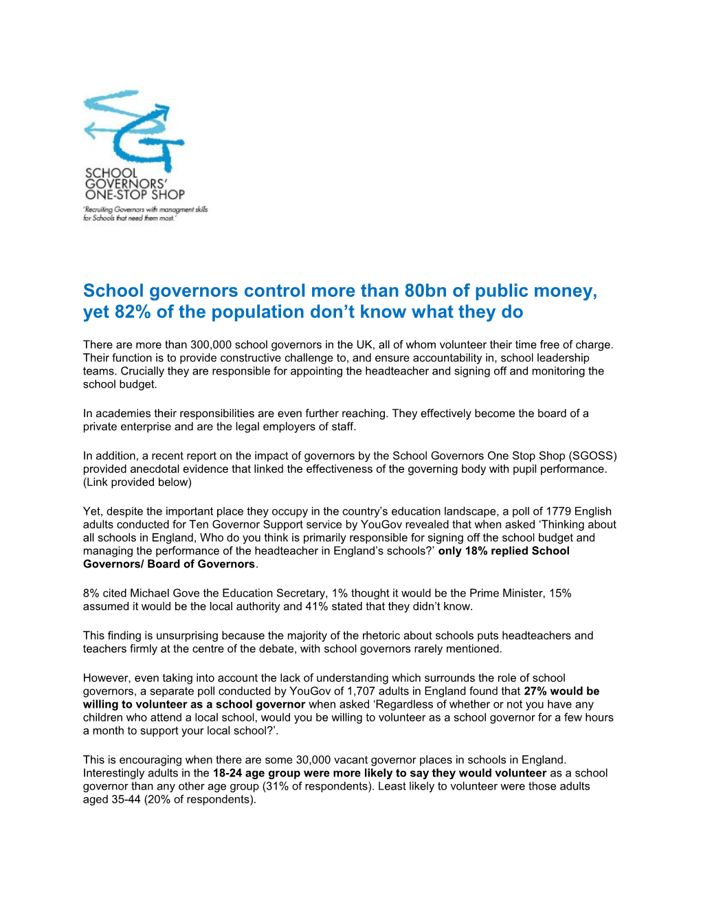 School Governors Control More Than 80Bn of Public Money, Yet 82% of the Population Don