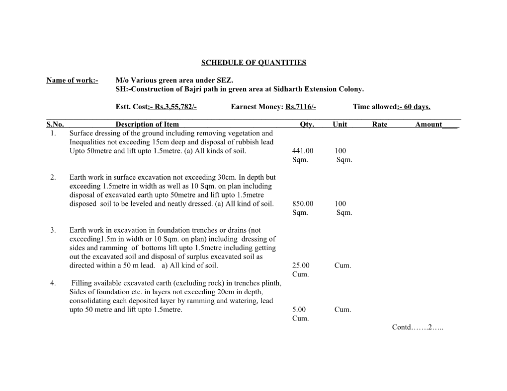 Schedule of Quantities