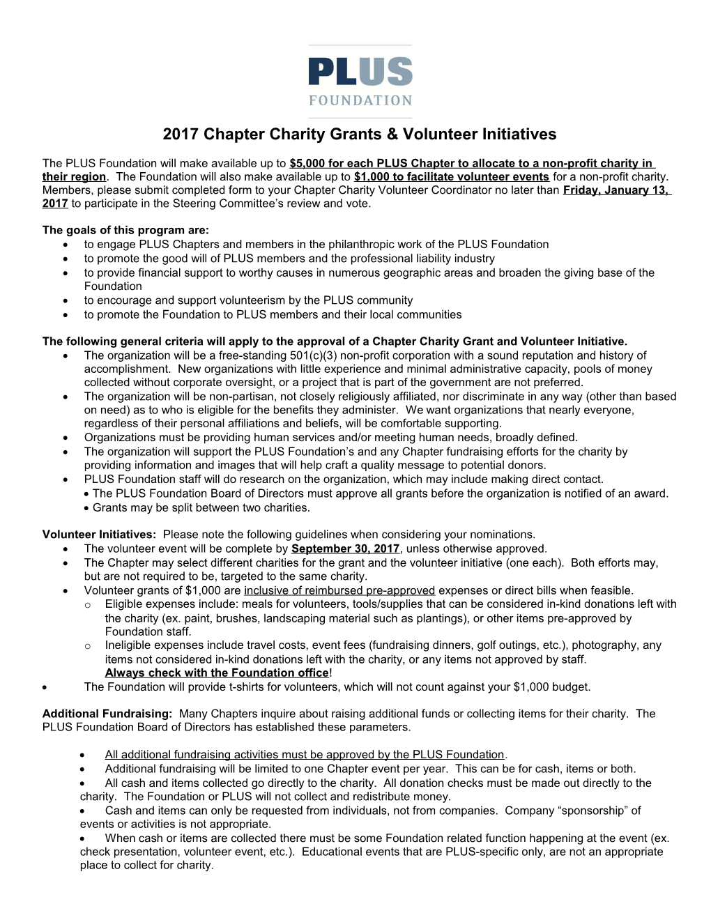 2017 Chapter Charity Grants & Volunteer Initiatives