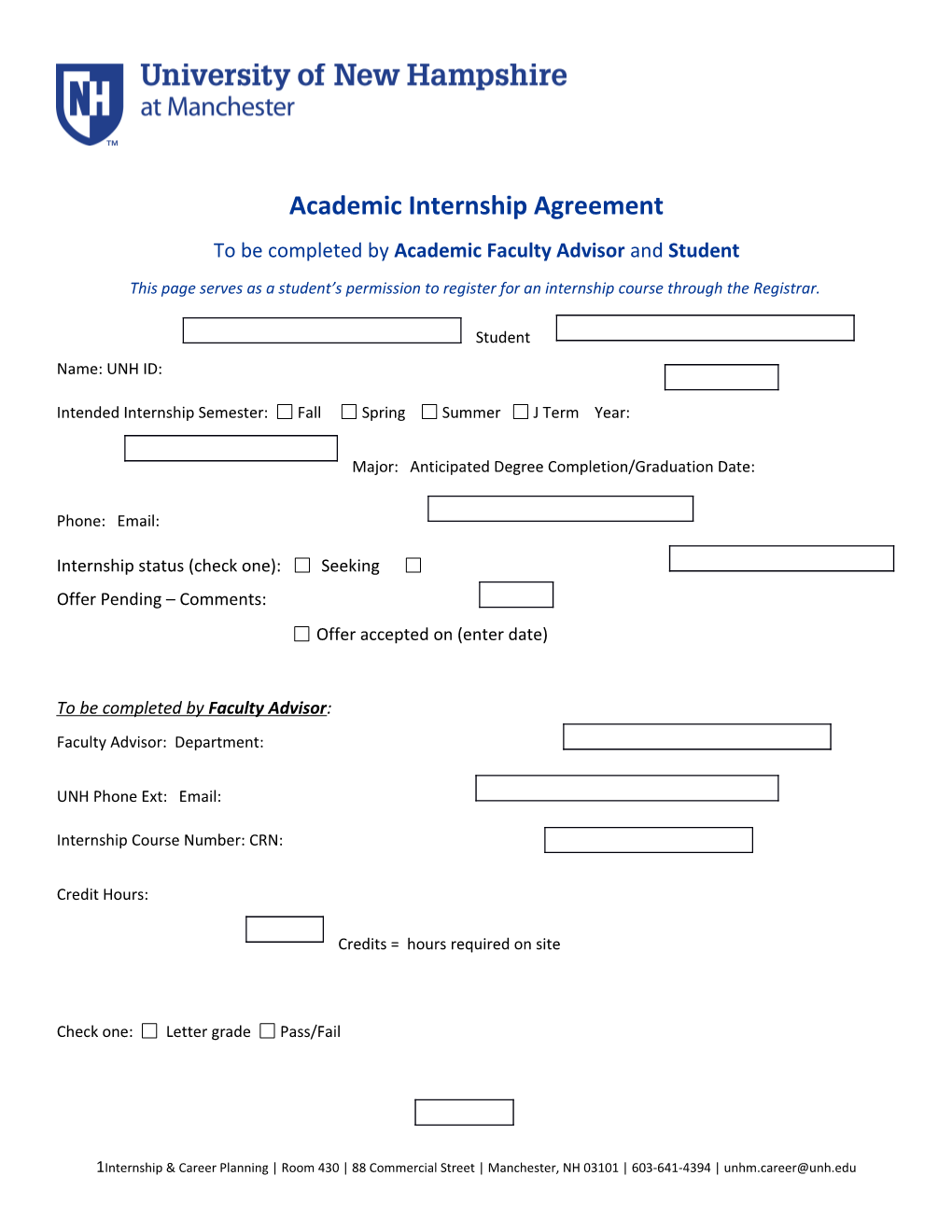 To Be Completed by Academicfaculty Advisor and Student