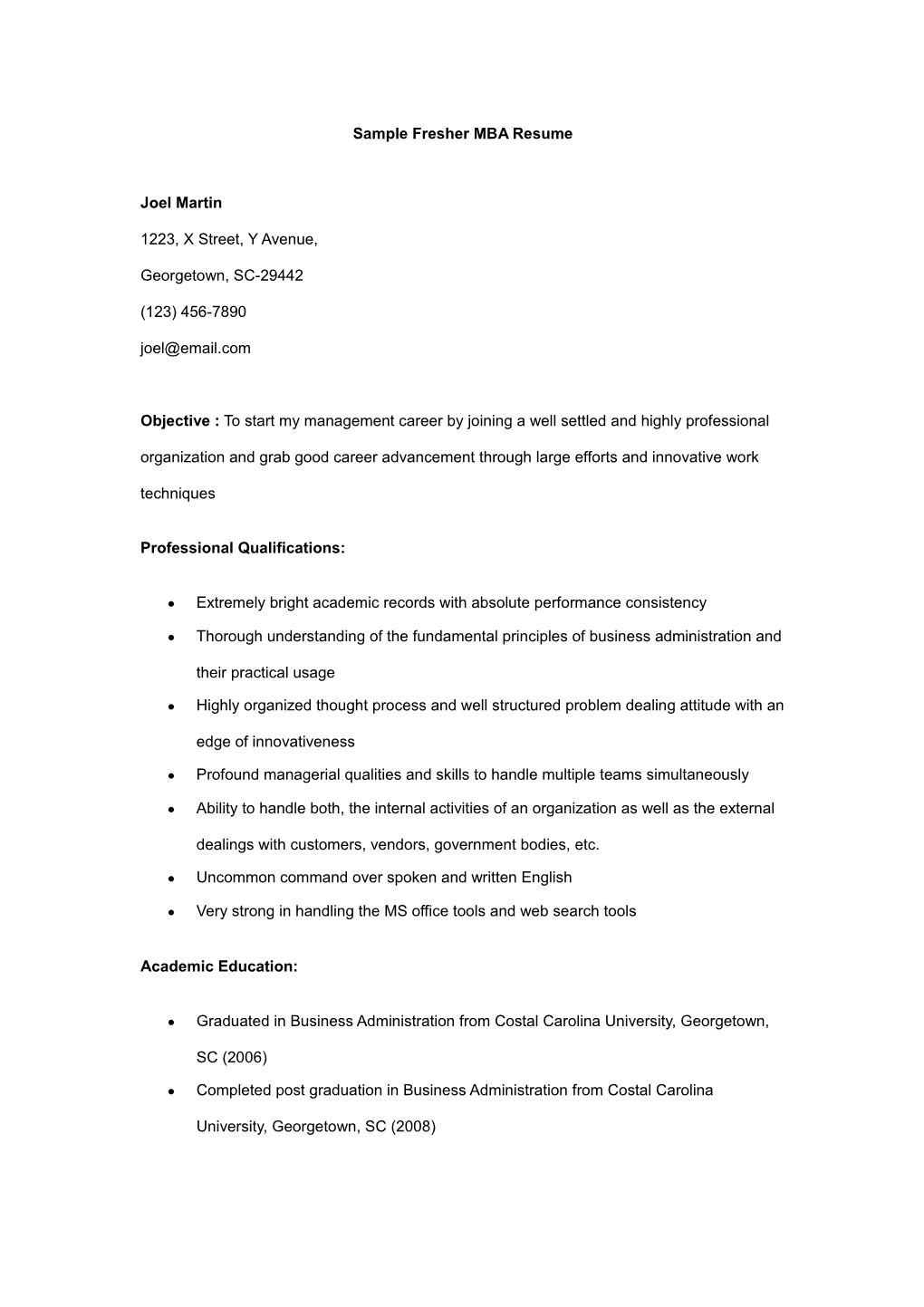 Sample Management Resume