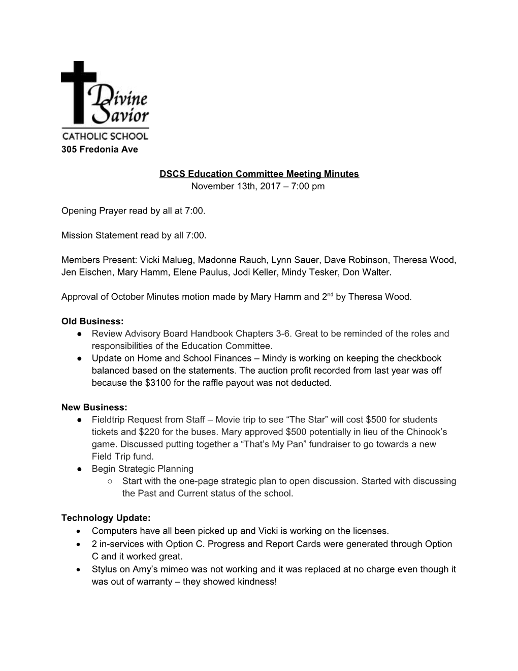 DSCS Education Committee Meeting Minutes