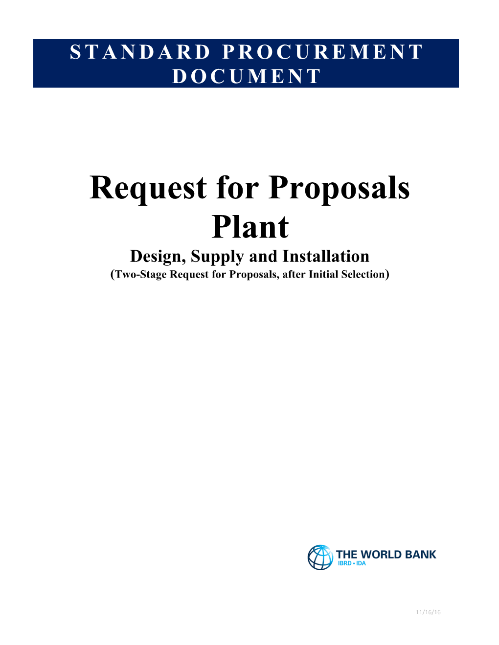 Two-Stage Request for Proposals, After Initial Selection