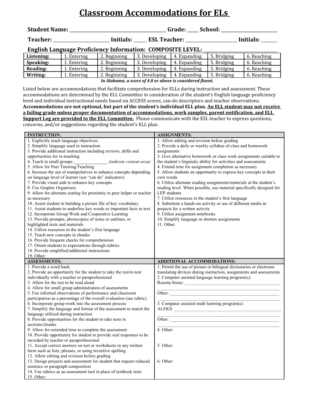 Classroom Accommodations for Ells - Copy