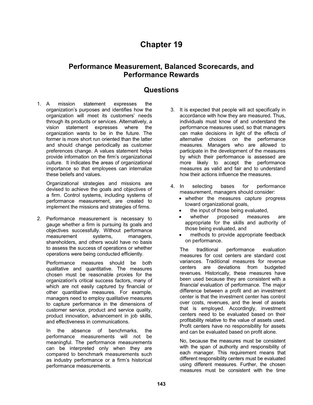 Performance Measurement, Balanced Scorecards, And