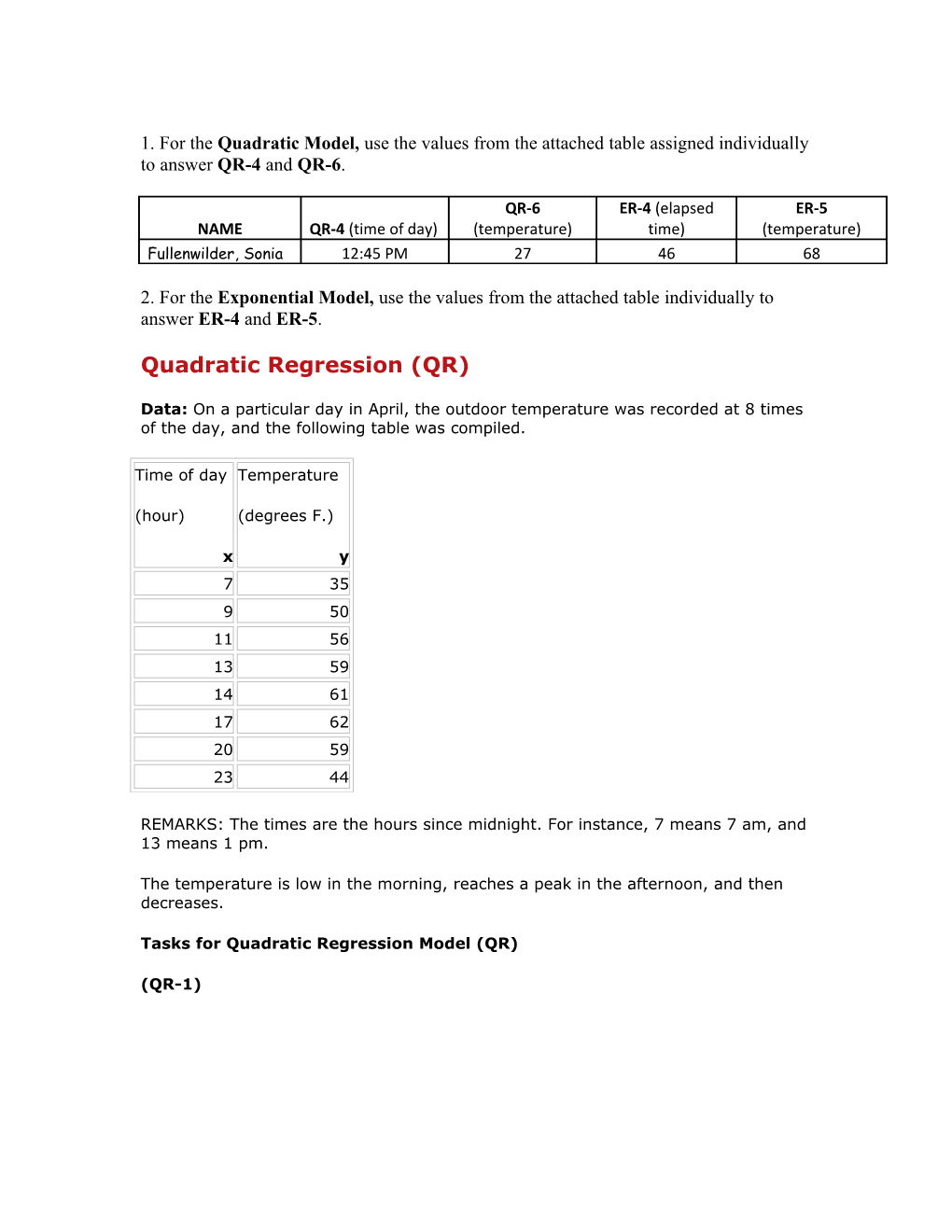 Quadratic Regression (QR)