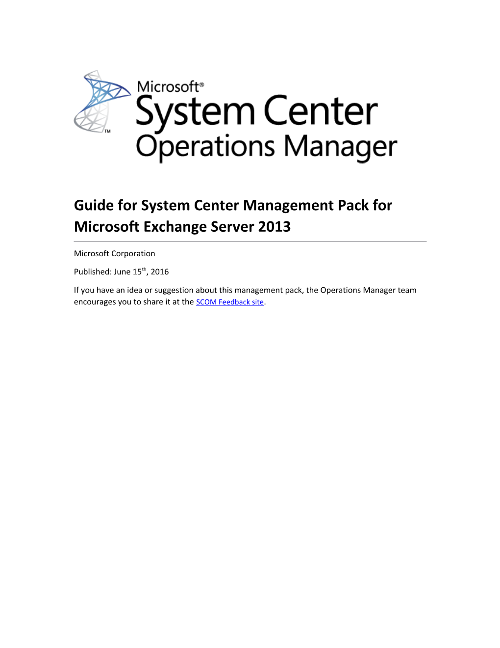 Guide for System Center Management Pack for Microsoft Exchange Server 2013