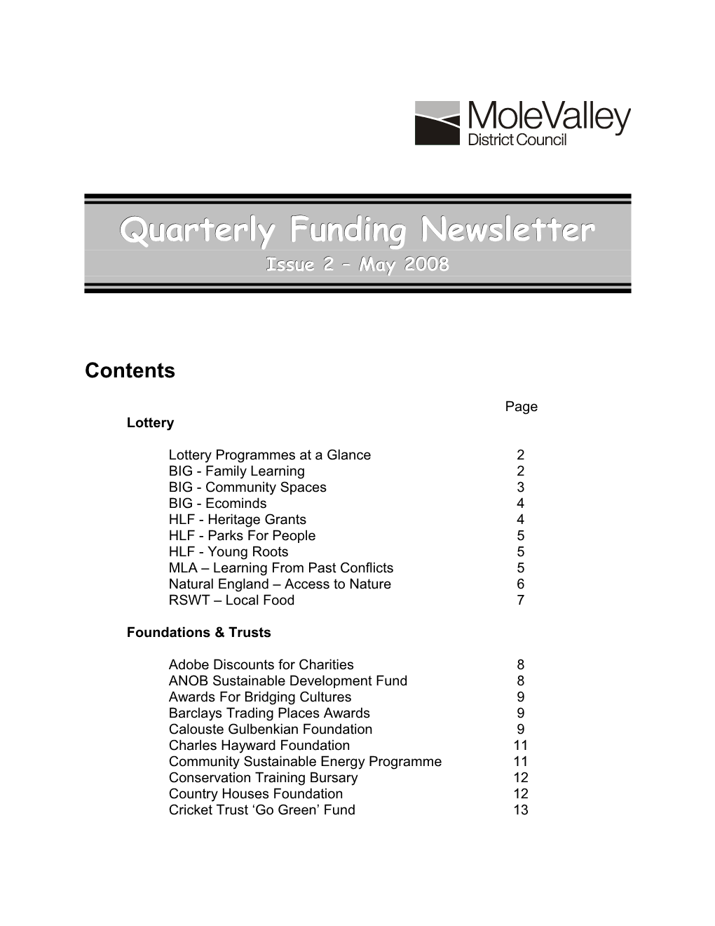 Quarterly Funding Newsletter