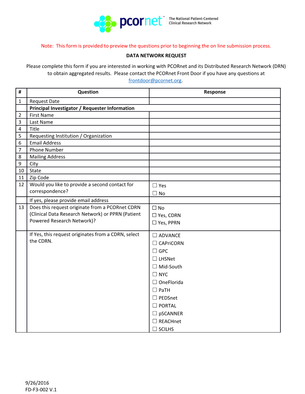 Data Network Request