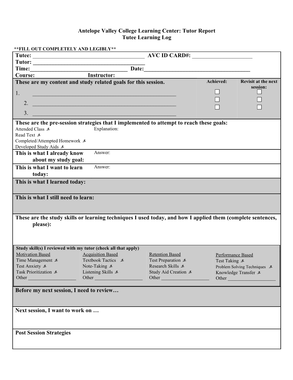 Antelopevalleycollegelearningcenter: Tutor Report