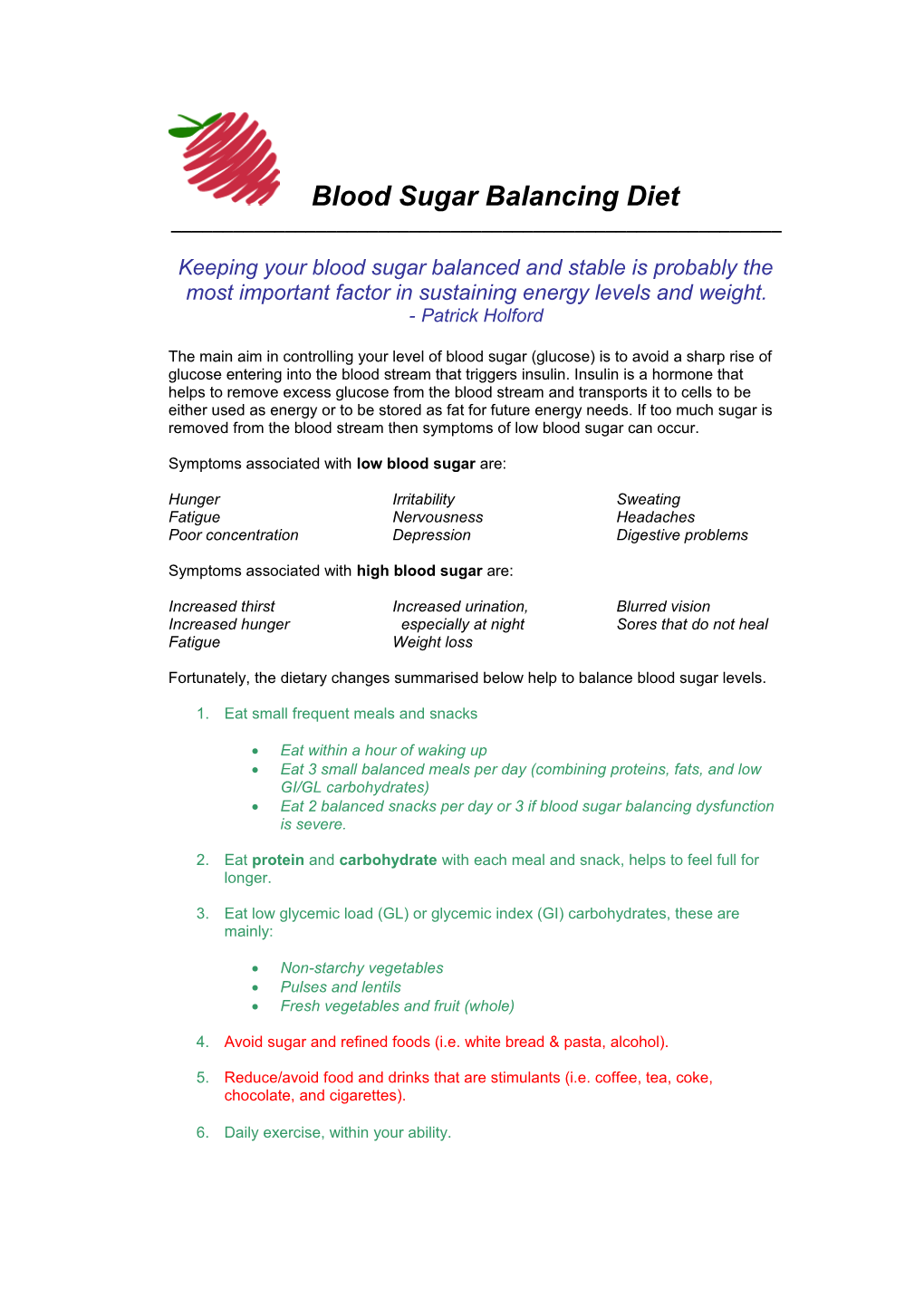 Stabilising Blood Sugar Levels