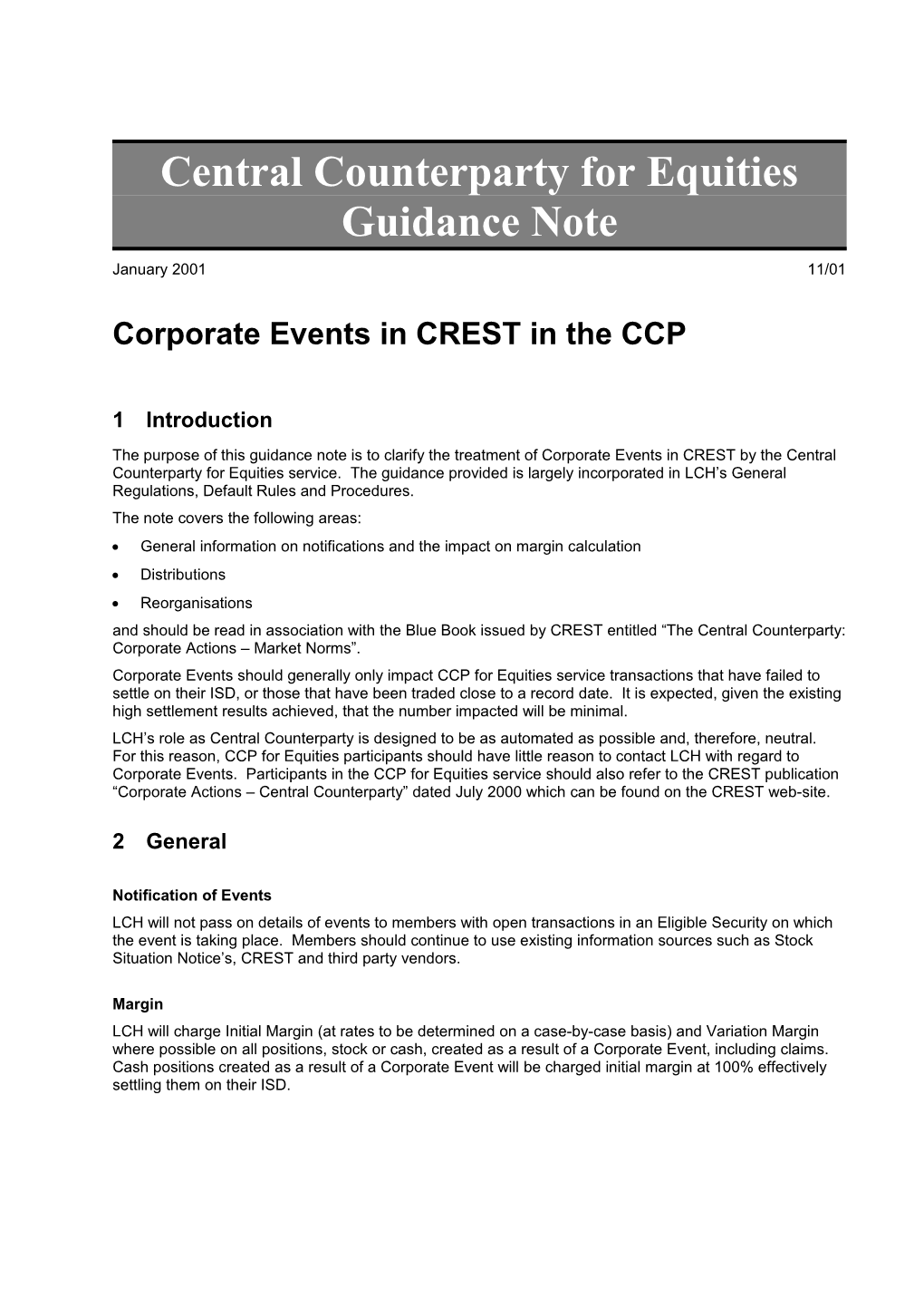 Central Counterparty for Equities Guidance Note Jan 2001, 11/01