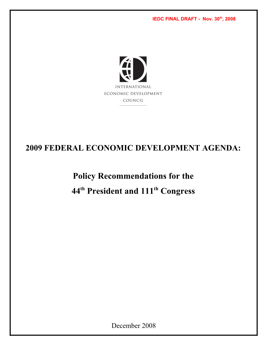 2009 Federal Economic Development Agenda