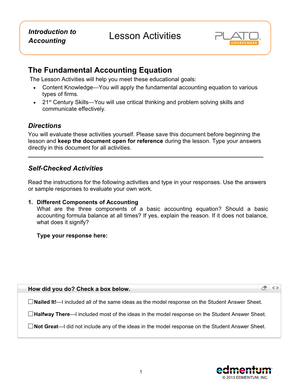 The Fundamental Accounting Equation