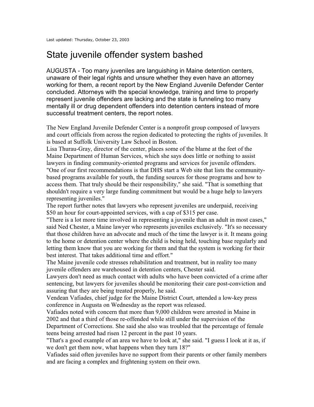 State Juvenile Offender System Bashed