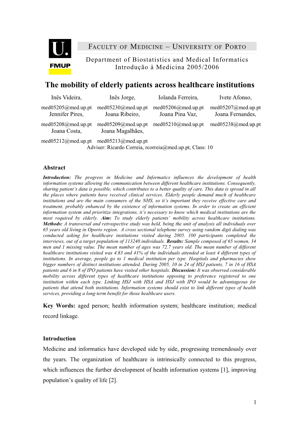 The Mobility of Elderly Patients Across Healthcare Institutions