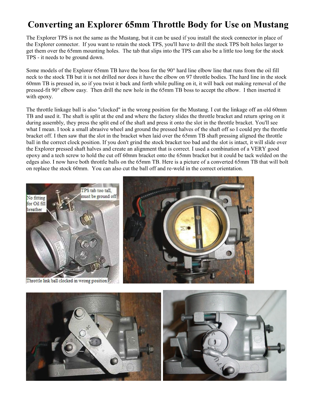 Converting an Explorer 65Mm Throttle Body for Use on Mustang