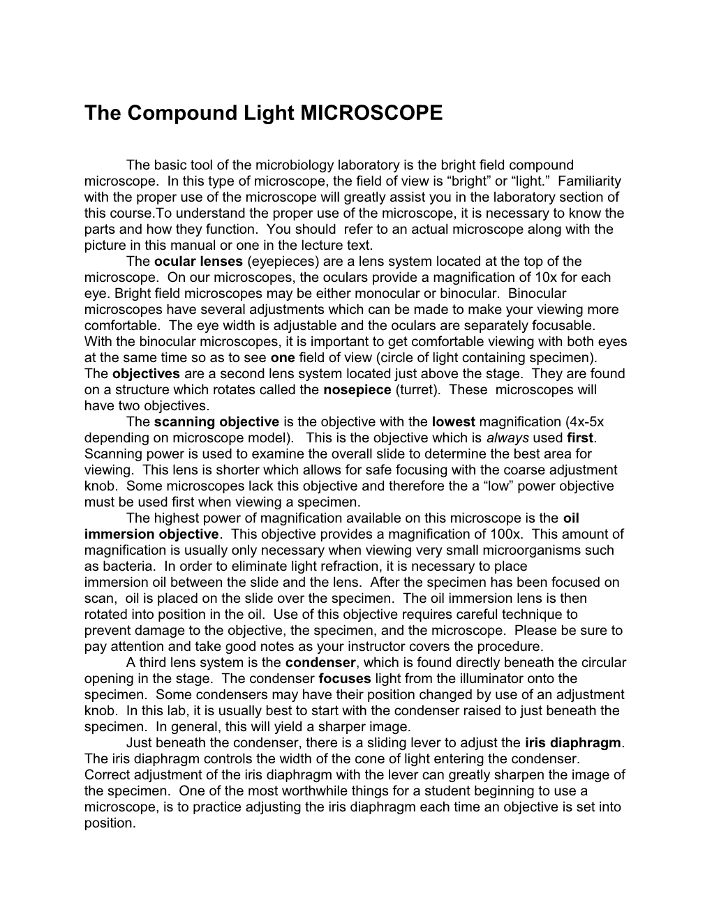 The Compound Light MICROSCOPE