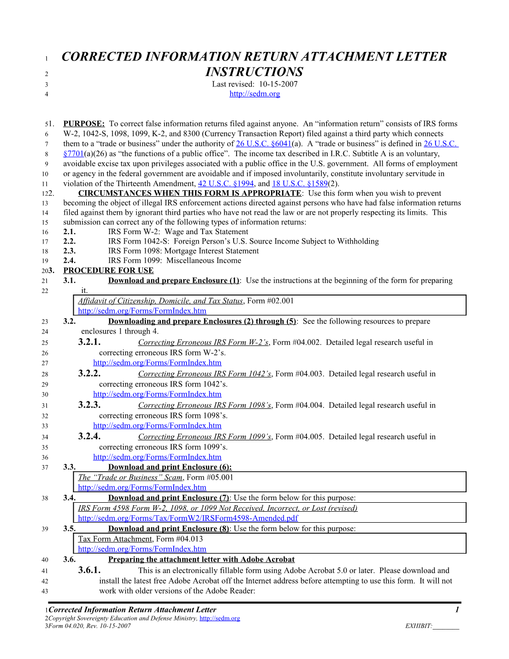 Corrected Information Return Attachment Letter