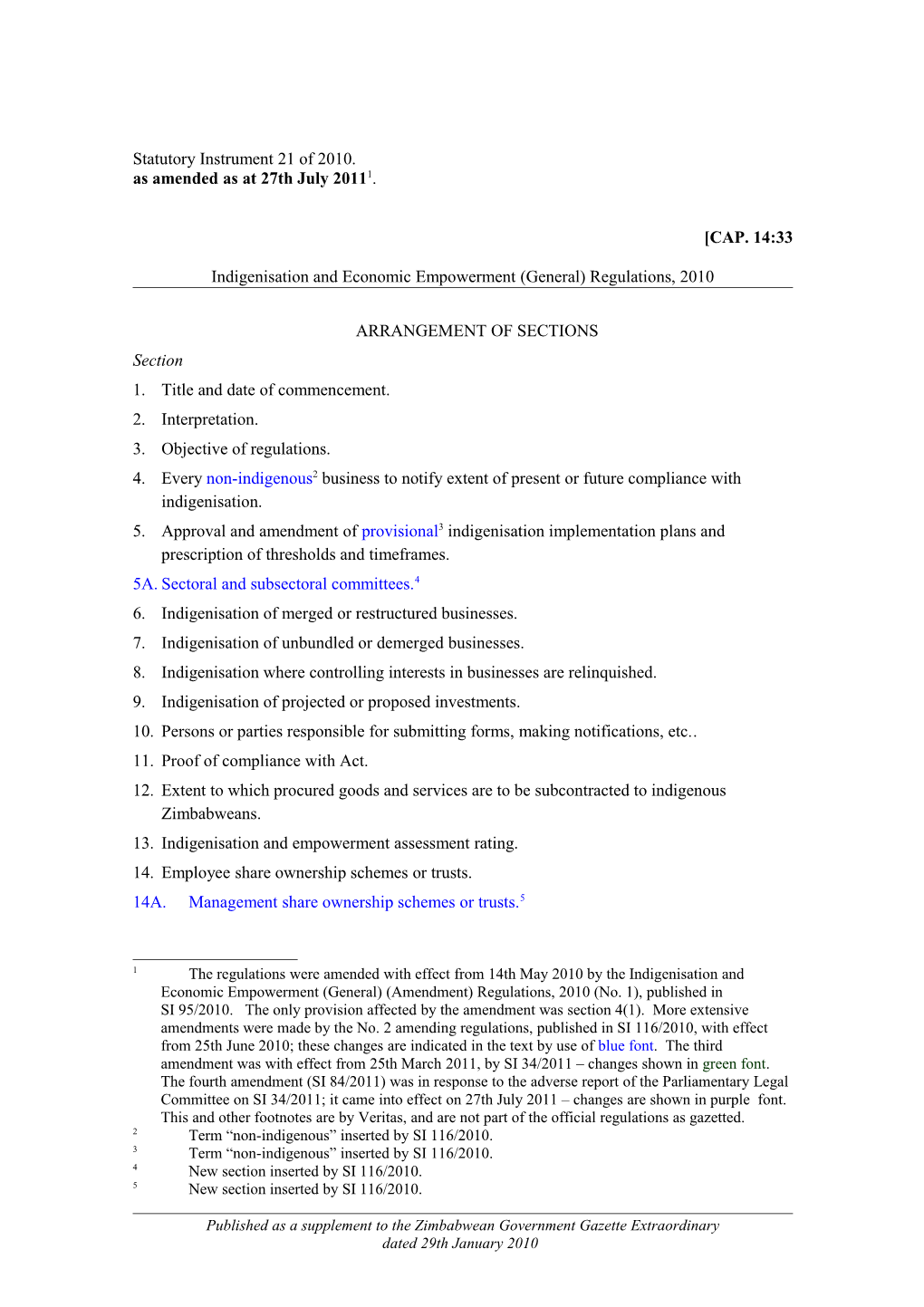 Indig Regs SI 2010-21 Updated to Include Amendments by Amdt No 4 - SI 2011-84