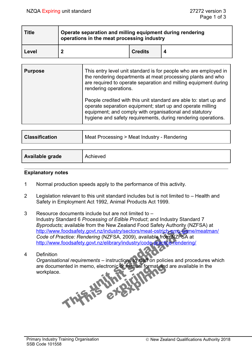 27272 Operate Separation and Milling Equipment During Rendering Operations in the Meat