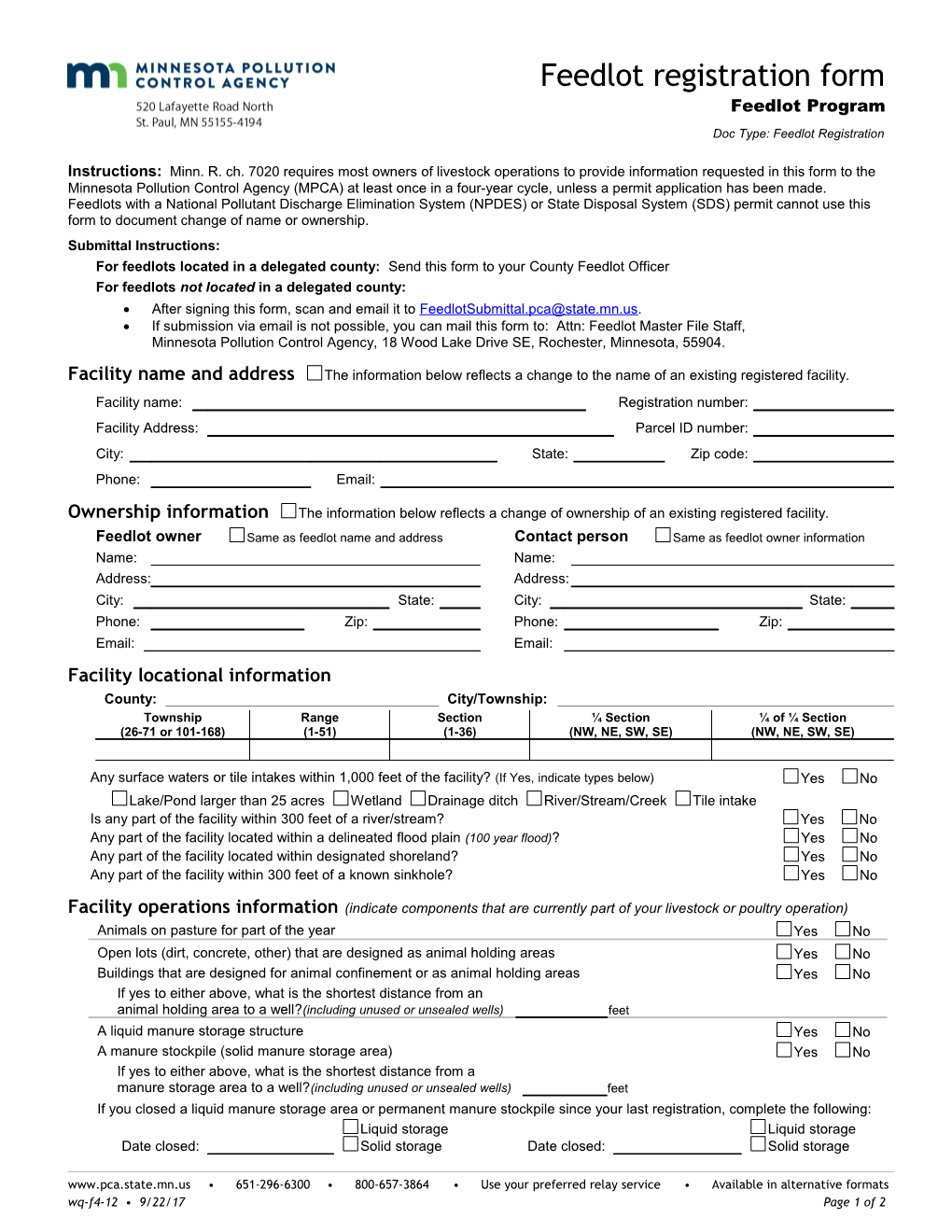 Feedlot Registration Form - Feedlot Program