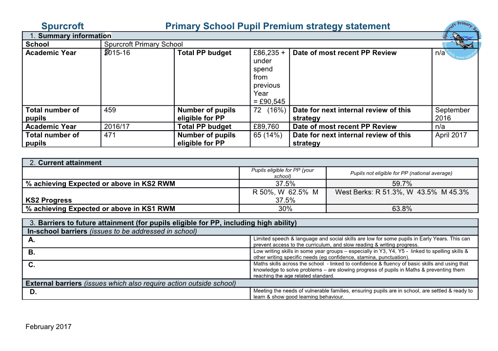 Spurcroft Primary School Pupil Premium Strategy Statement