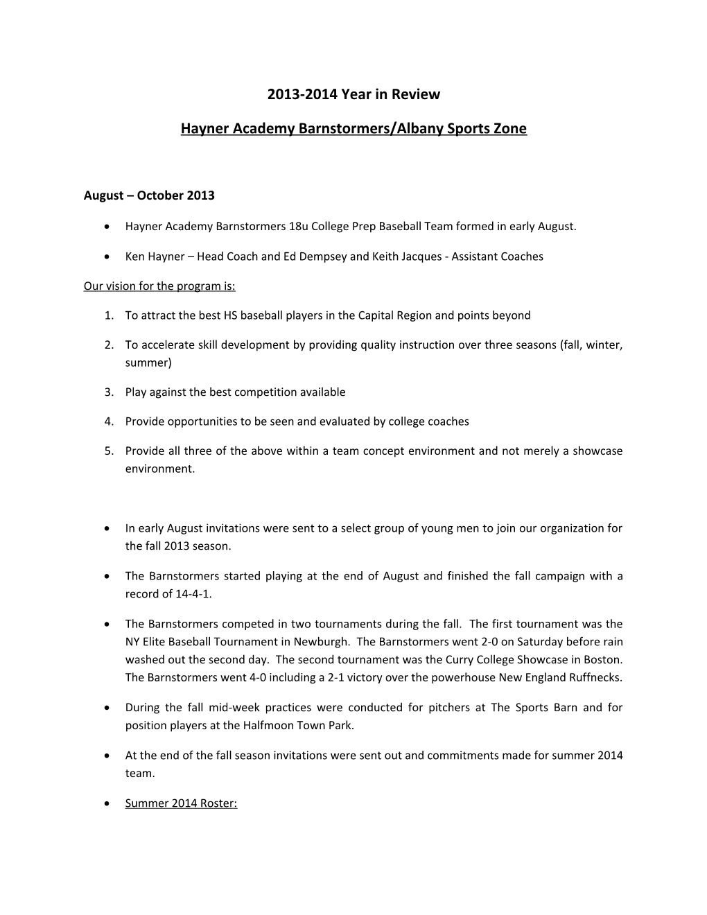 Hayner Academy Barnstormers/Albany Sports Zone