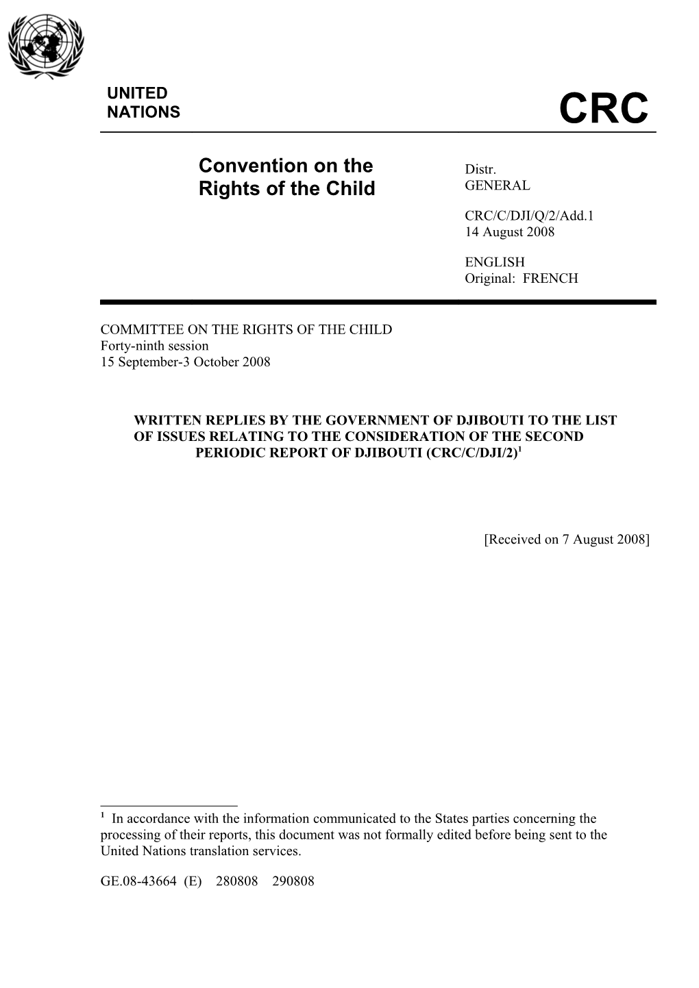 WRITTEN REPLIES by the GOVERNMENT of Djibouti to the LISTOFISSUES RELATING to the CONSIDERATION