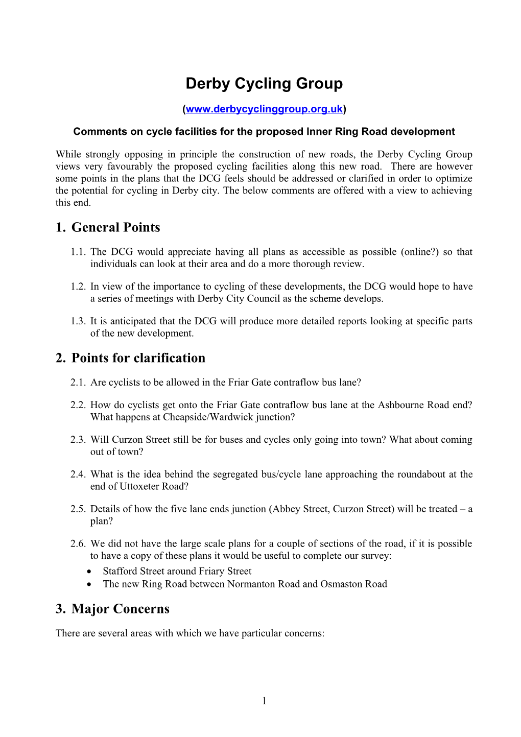 Comments on Cycle Facilities for the Proposed Inner Ring Road Development